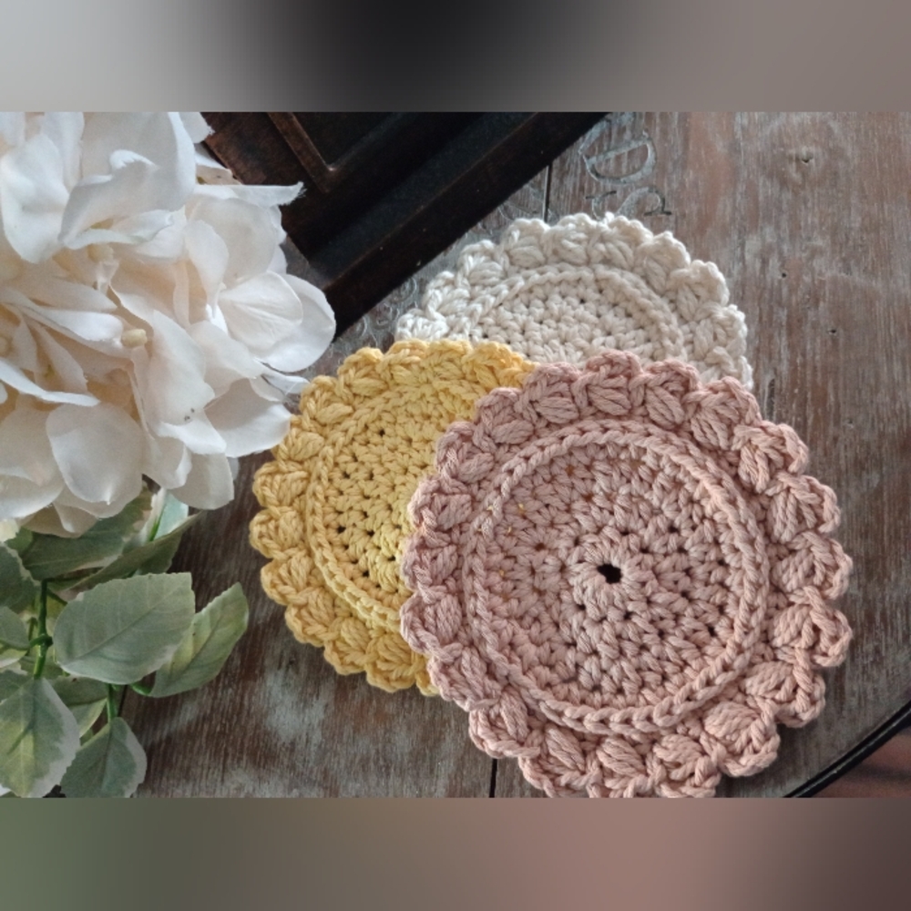 Handcrafted Farmhouse Style Crochet Coasters - Set of 2 in Yellow - Picture 4 of 4